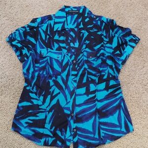 Express Blue and Black Abstract Shirt L